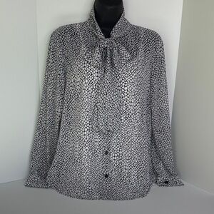 Michael Kors Black and White tie-neck Blouse snake animal print bow